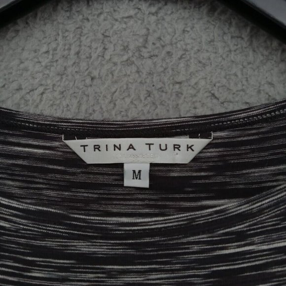 Trina Turk Dress Womens Medium Black & White Blouson Drop Shoulder 3/4 Sleeve - Picture 2 of 9